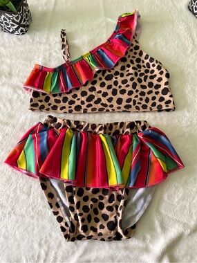 Josie B’s Boutique Striped Animal Print 2pc Swimsuit Girls 14/16
